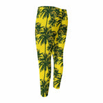 Yellow Palm Tree Pattern Print Men's Compression Pants