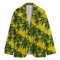 Yellow Palm Tree Pattern Print Men's Cotton Blazer
