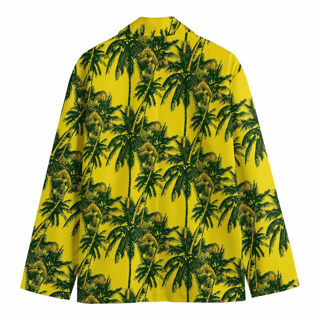 Yellow Palm Tree Pattern Print Men's Cotton Blazer