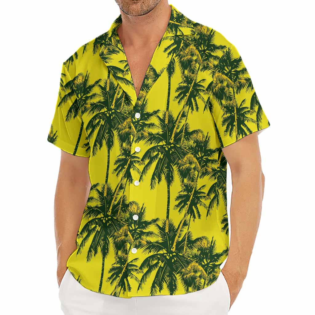 Yellow Palm Tree Pattern Print Men's Deep V-Neck Shirt