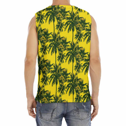 Yellow Palm Tree Pattern Print Men's Fitness Tank Top