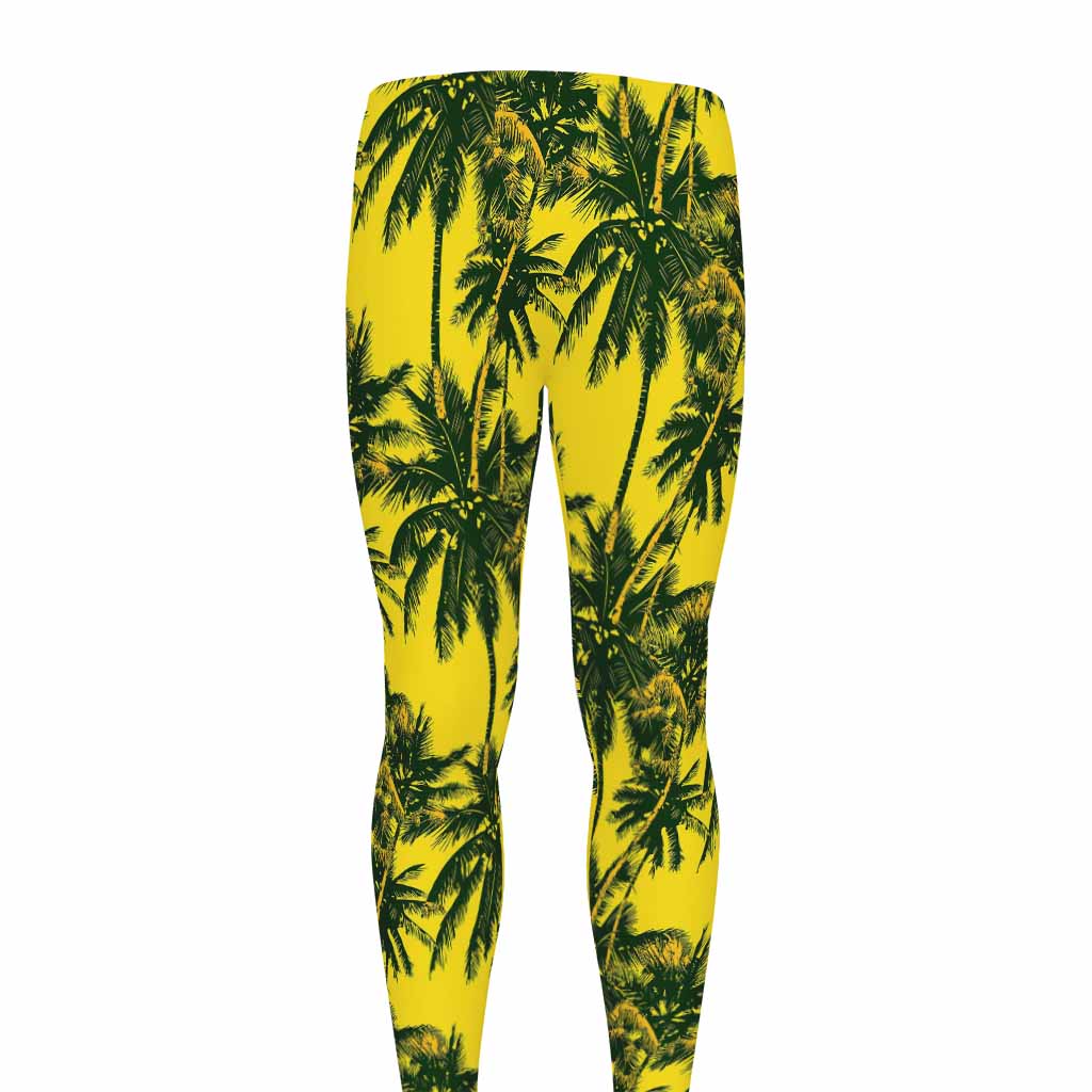 Yellow Palm Tree Pattern Print Men's leggings