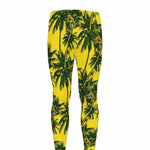 Yellow Palm Tree Pattern Print Men's leggings