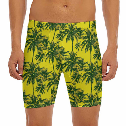 Yellow Palm Tree Pattern Print Men's Long Boxer Briefs
