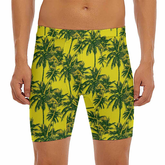 Yellow Palm Tree Pattern Print Men's Long Boxer Briefs