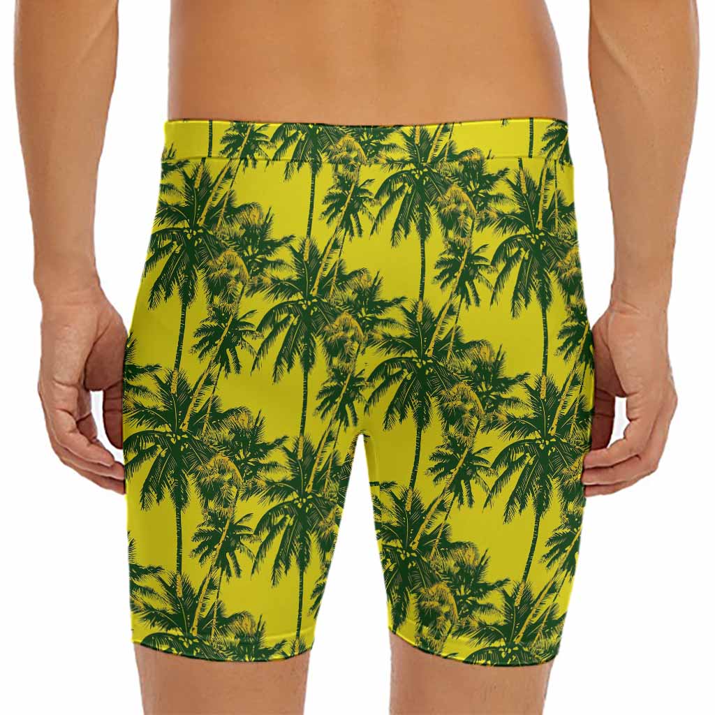 Yellow Palm Tree Pattern Print Men's Long Boxer Briefs