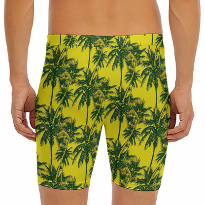 Yellow Palm Tree Pattern Print Men's Long Boxer Briefs
