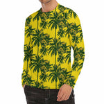 Yellow Palm Tree Pattern Print Men's Long Sleeve Rash Guard