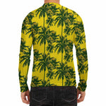Yellow Palm Tree Pattern Print Men's Long Sleeve Rash Guard