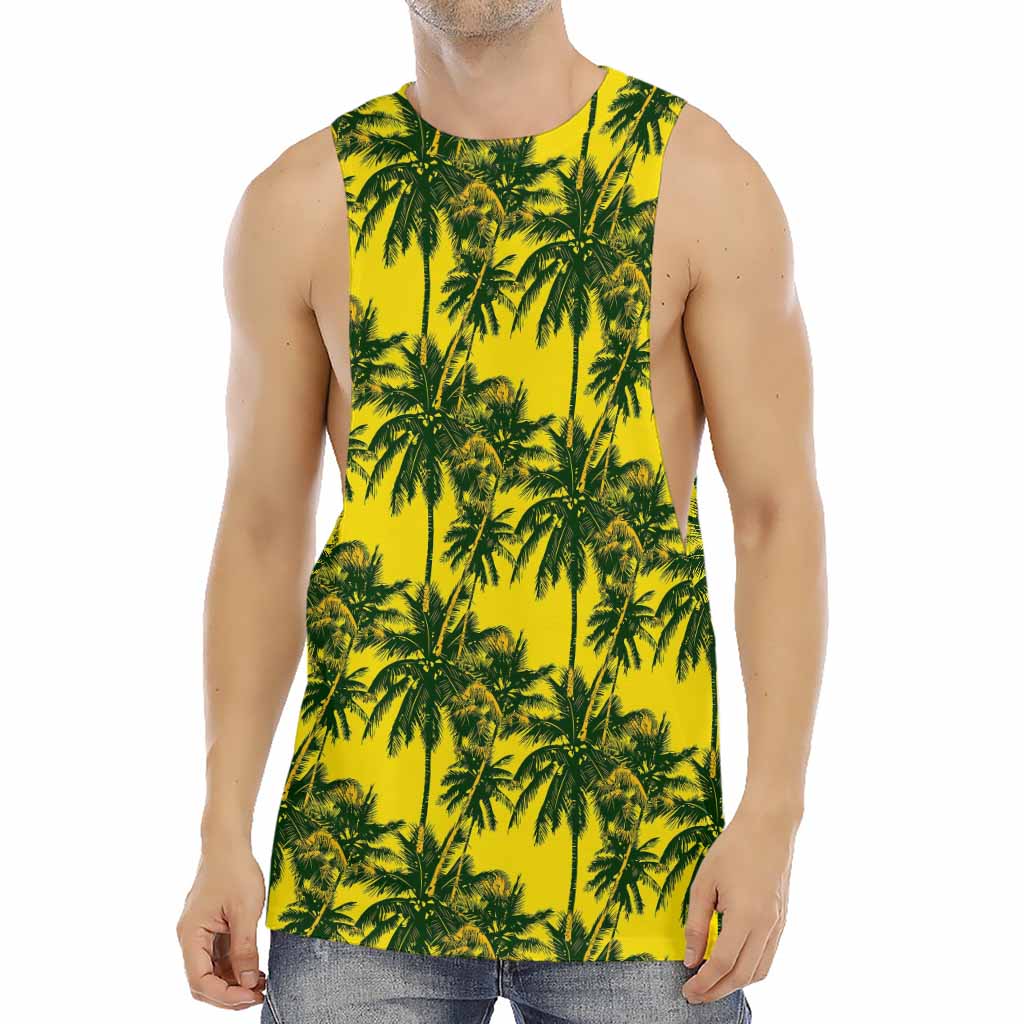 Yellow Palm Tree Pattern Print Men's Muscle Tank Top