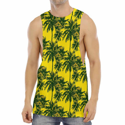 Yellow Palm Tree Pattern Print Men's Muscle Tank Top
