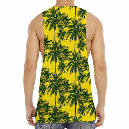 Yellow Palm Tree Pattern Print Men's Muscle Tank Top