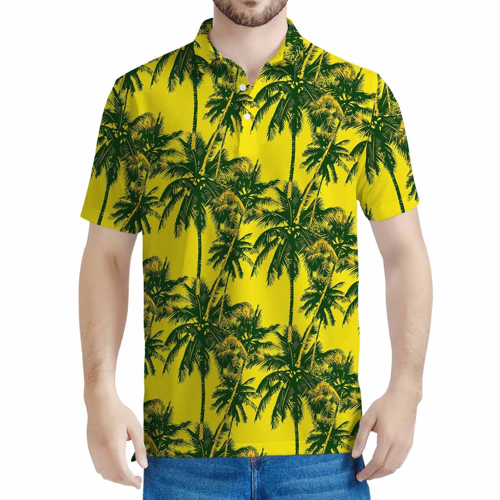Yellow Palm Tree Pattern Print Men's Polo Shirt