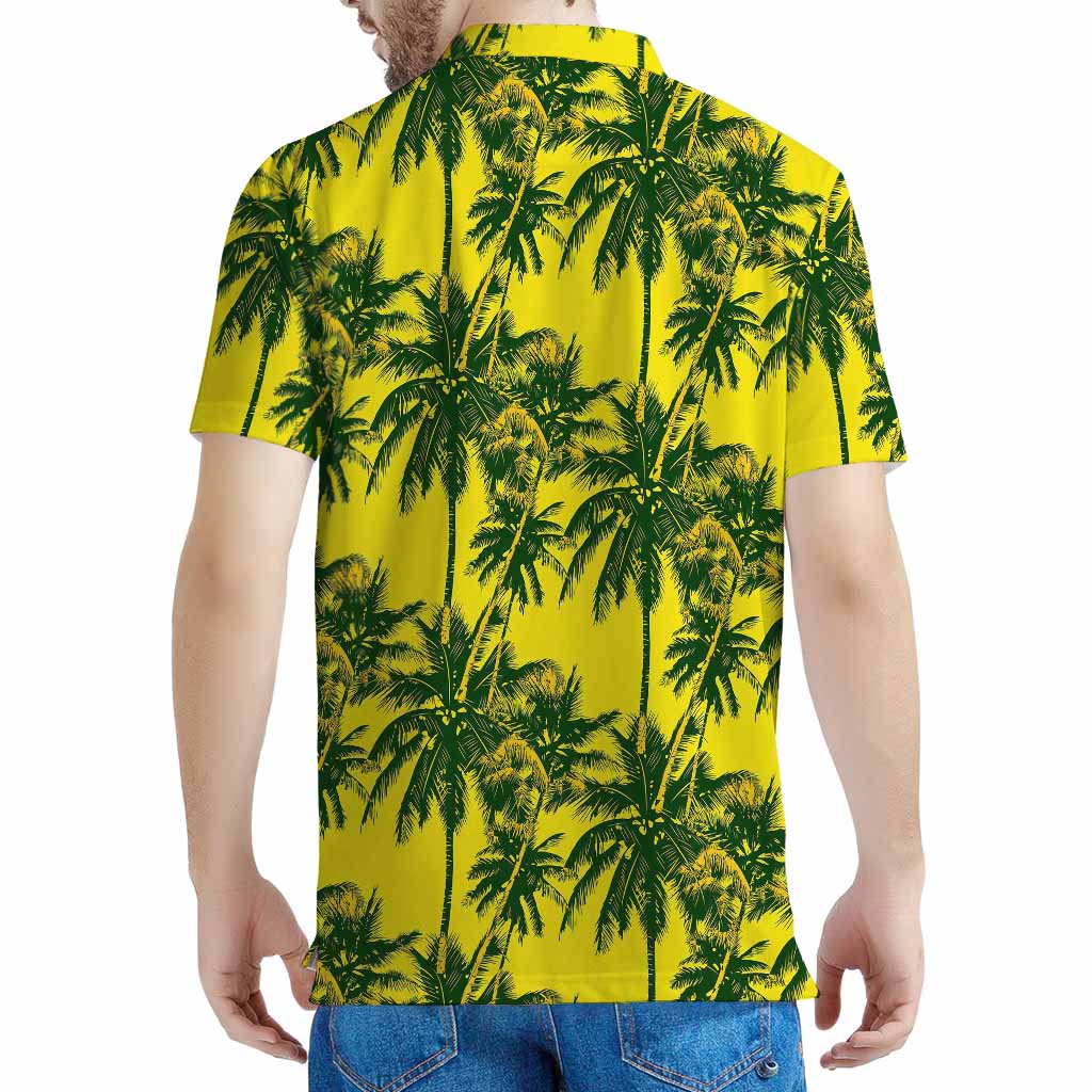 Yellow Palm Tree Pattern Print Men's Polo Shirt