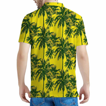 Yellow Palm Tree Pattern Print Men's Polo Shirt