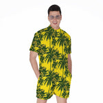 Yellow Palm Tree Pattern Print Men's Rompers