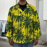 Yellow Palm Tree Pattern Print Men's Shirt Jacket