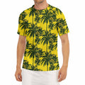 Yellow Palm Tree Pattern Print Men's Short Sleeve Rash Guard