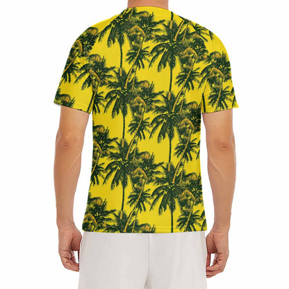 Yellow Palm Tree Pattern Print Men's Short Sleeve Rash Guard