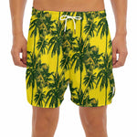 Yellow Palm Tree Pattern Print Men's Split Running Shorts