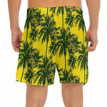 Yellow Palm Tree Pattern Print Men's Split Running Shorts