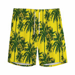 Yellow Palm Tree Pattern Print Men's Sports Shorts