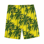 Yellow Palm Tree Pattern Print Men's Sports Shorts