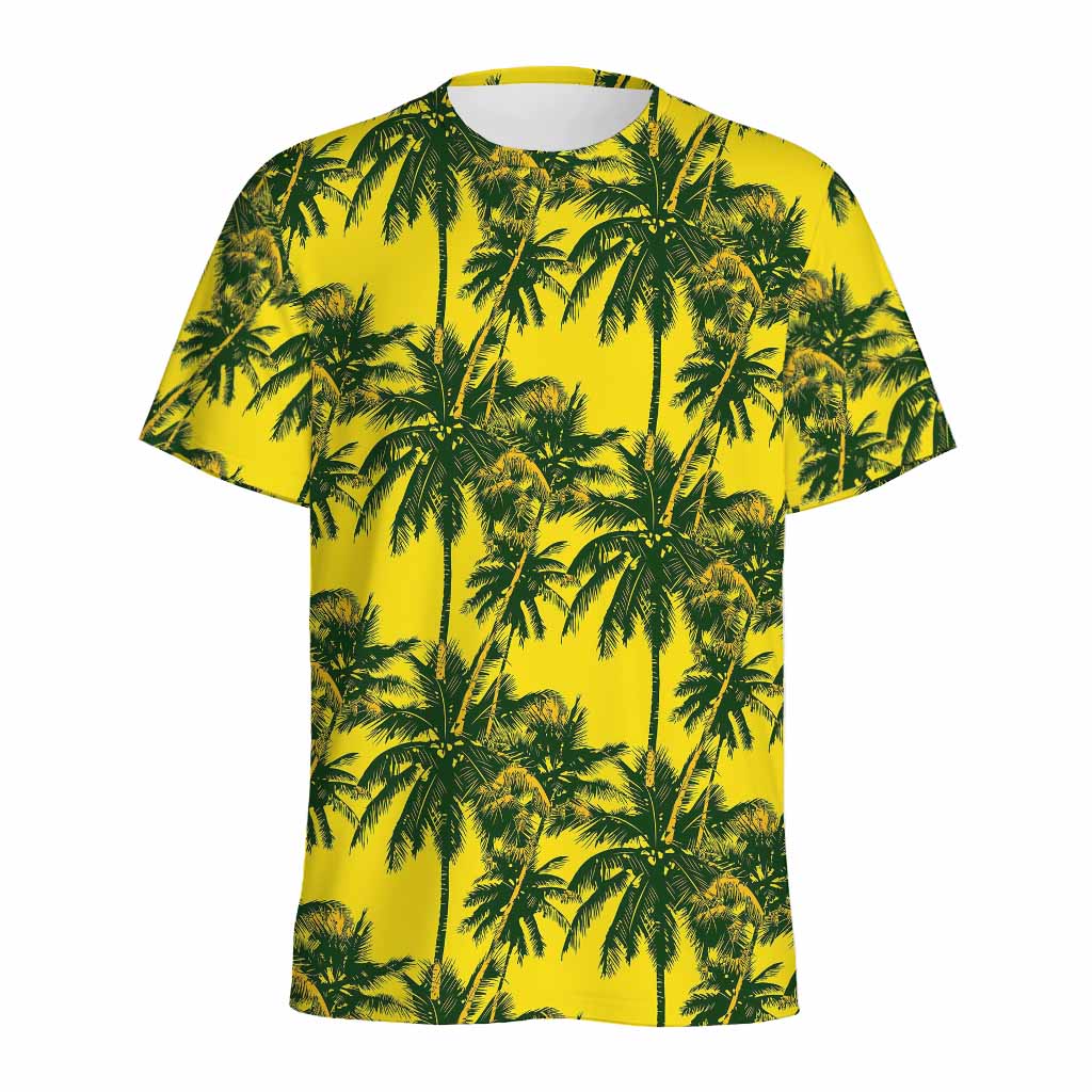 Yellow Palm Tree Pattern Print Men's Sports T-Shirt