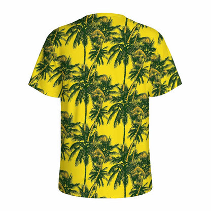 Yellow Palm Tree Pattern Print Men's Sports T-Shirt