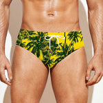 Yellow Palm Tree Pattern Print Men's Swim Briefs