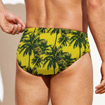 Yellow Palm Tree Pattern Print Men's Swim Briefs