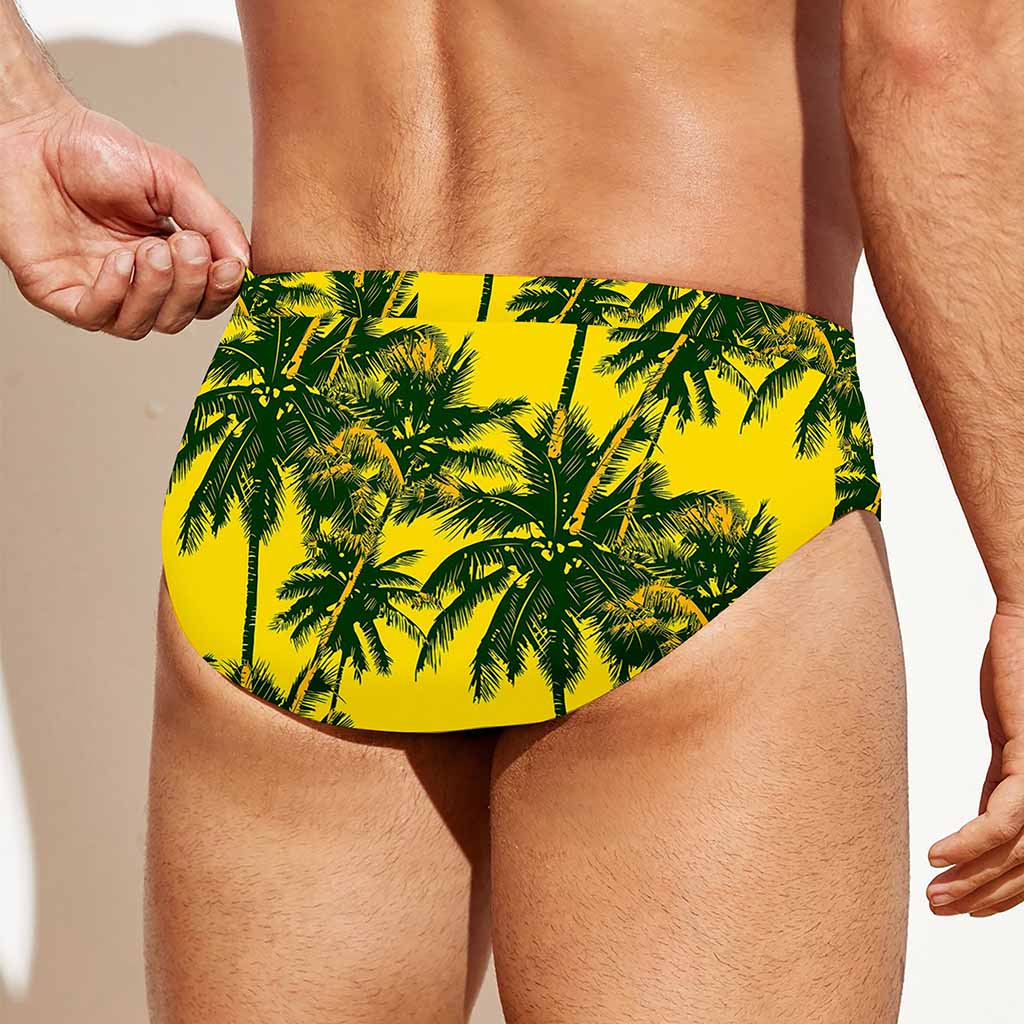 Yellow Palm Tree Pattern Print Men's Swim Briefs