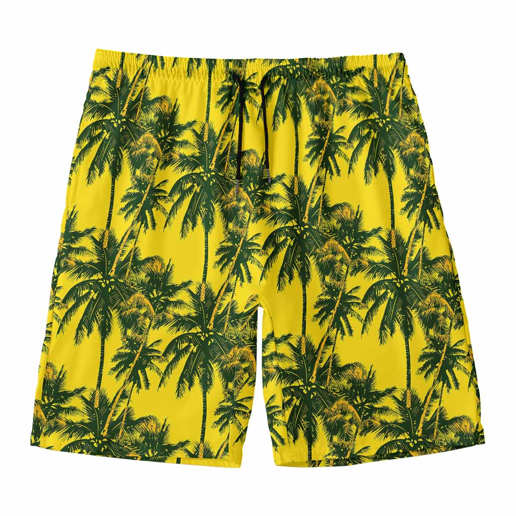 Yellow Palm Tree Pattern Print Men's Swim Trunks