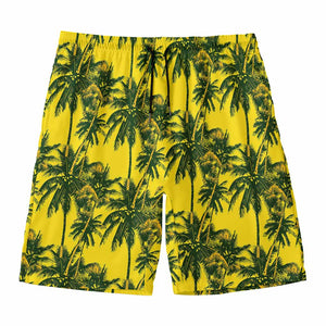 Yellow Palm Tree Pattern Print Men's Swim Trunks