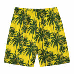 Yellow Palm Tree Pattern Print Men's Swim Trunks