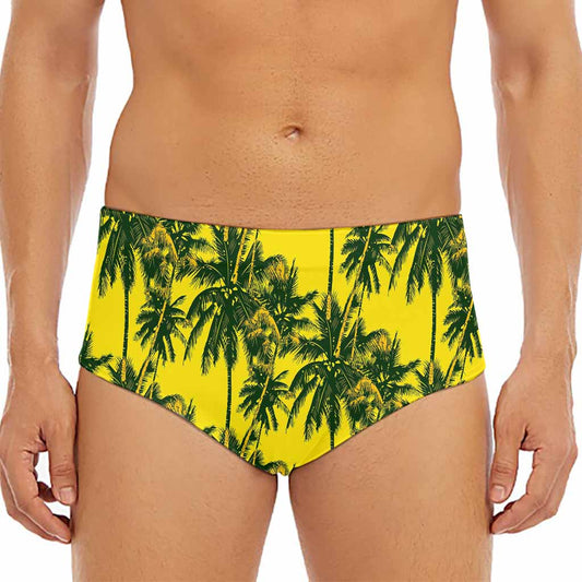 Yellow Palm Tree Pattern Print Men's Triangle Swim Briefs