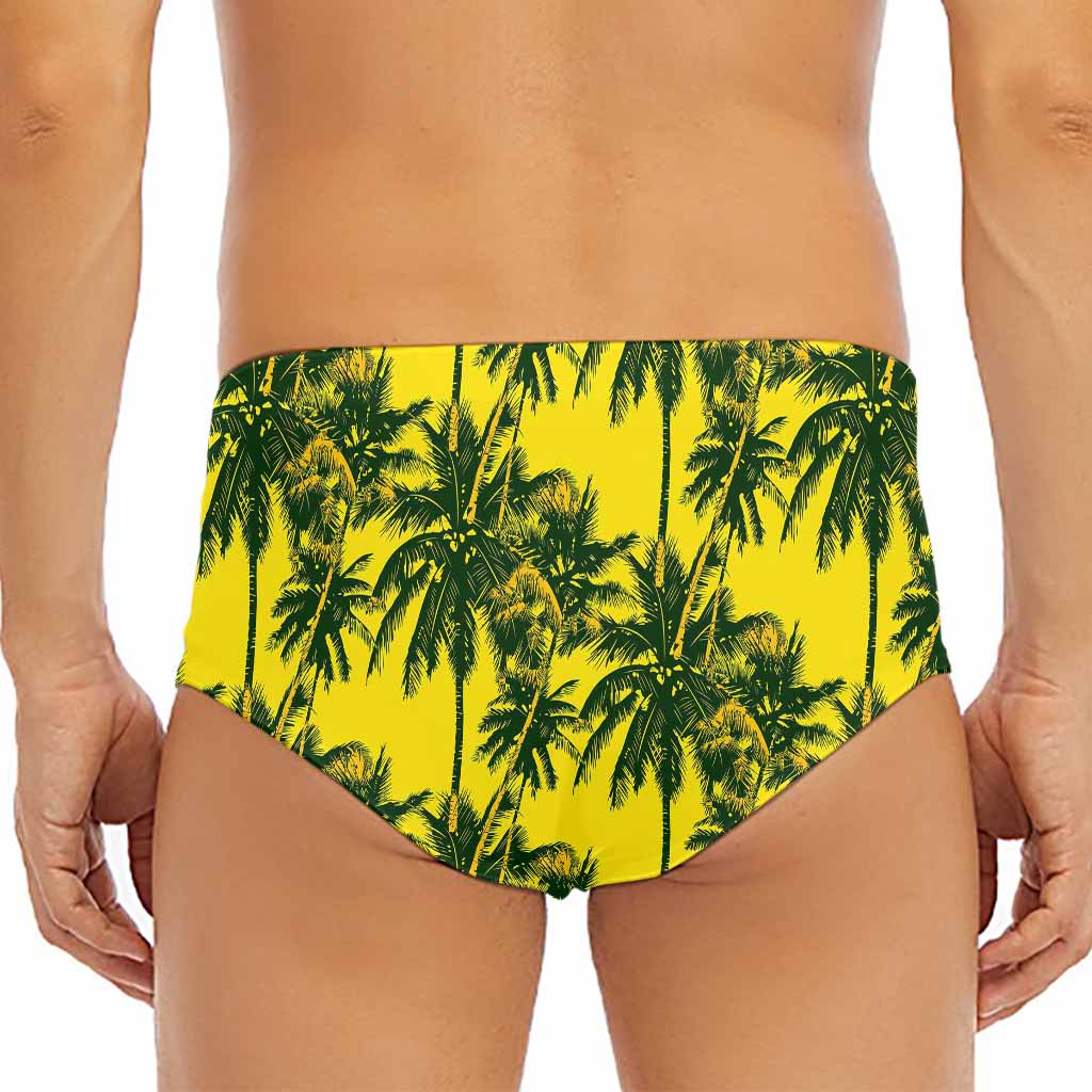 Yellow Palm Tree Pattern Print Men's Triangle Swim Briefs