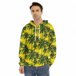 Yellow Palm Tree Pattern Print Men's Velvet Pullover Hoodie
