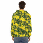 Yellow Palm Tree Pattern Print Men's Velvet Pullover Hoodie