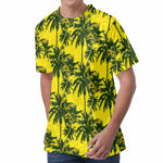 Yellow Palm Tree Pattern Print Men's Velvet T-Shirt