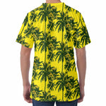 Yellow Palm Tree Pattern Print Men's Velvet T-Shirt