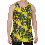 Yellow Palm Tree Pattern Print Men's Velvet Tank Top