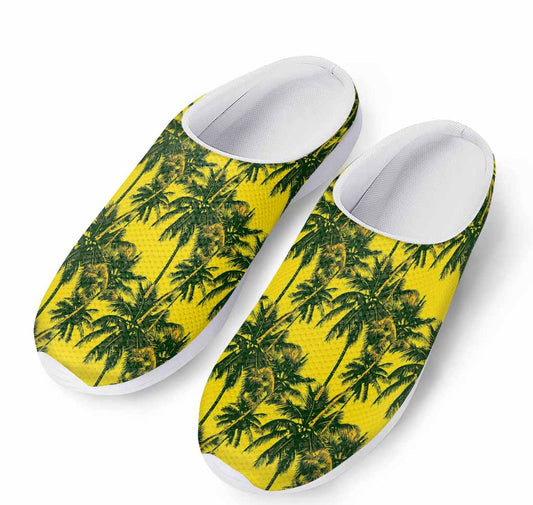 Yellow Palm Tree Pattern Print Mesh Casual Shoes