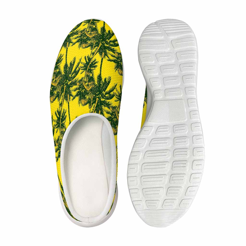 Yellow Palm Tree Pattern Print Mesh Casual Shoes
