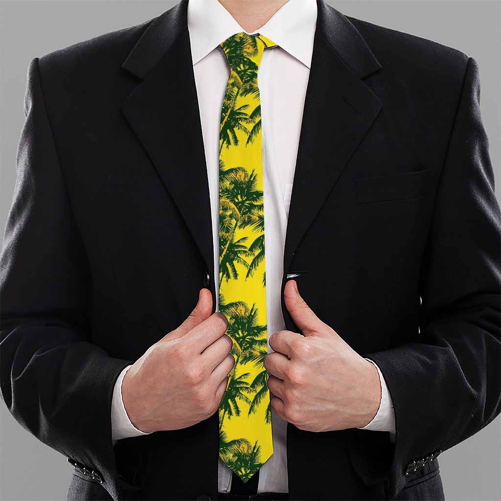 Yellow Palm Tree Pattern Print Necktie