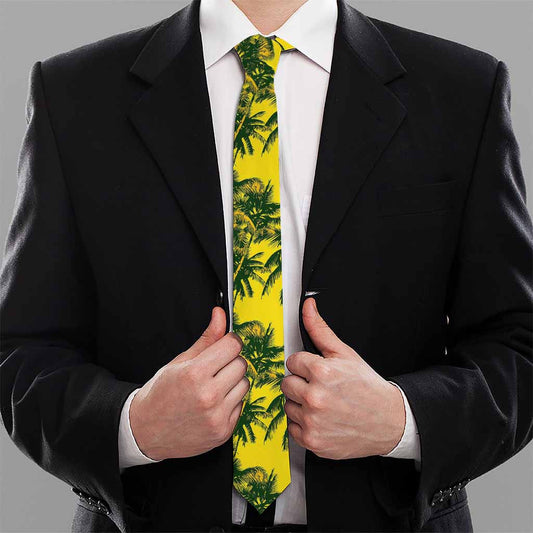 Yellow Palm Tree Pattern Print Necktie