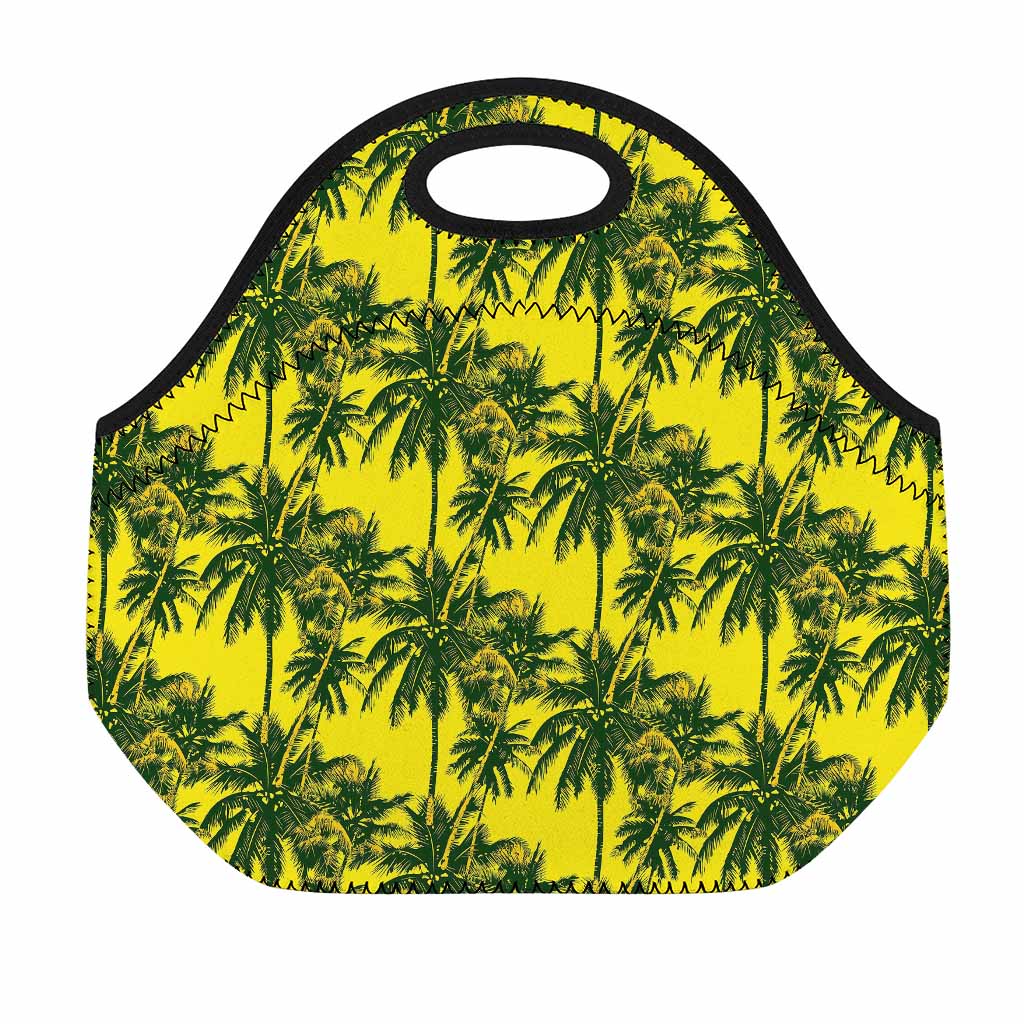 Yellow Palm Tree Pattern Print Neoprene Lunch Bag