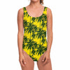 Yellow Palm Tree Pattern Print One Piece Swimsuit