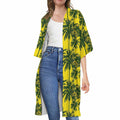 Yellow Palm Tree Pattern Print Open Front Beach Cover Up
