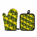 Yellow Palm Tree Pattern Print Oven Mitt And Pot Holder Set